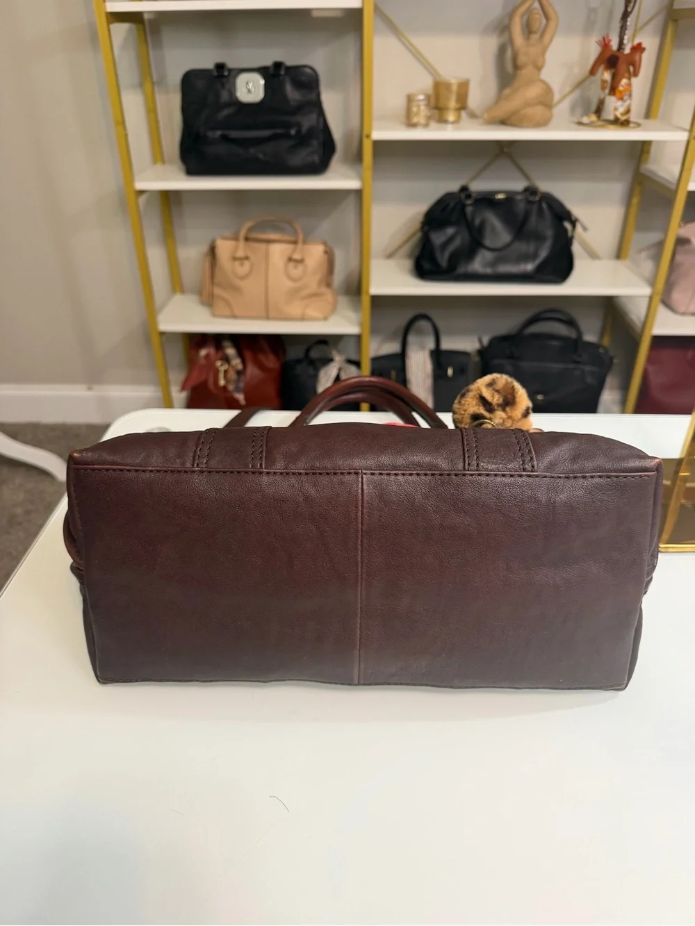 Frye Melissa Domed Satchel Dark Brown Leather with Red Accent Scarf & Charms